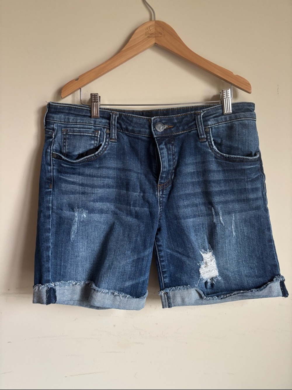 Kut from the Kloth Medium Blue Distressed Cuffed Denim Shorts
